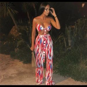 White Red and Blue Colorful Flowy Two Piece Set
